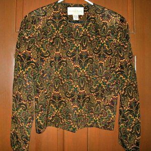Vintage 90s Jacket Paisley Silk Blazer Gold Green Size 6